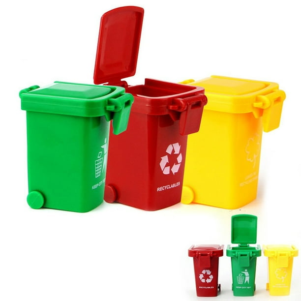 3Pcs Bright Color Kids Push Toy Plastic Vehicles Garbage Truck Trash Cans Great 